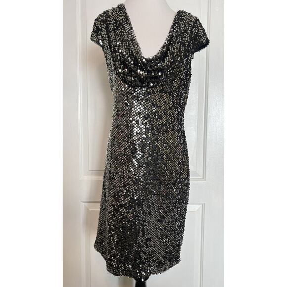 Los Angeles Boutique Holiday Cocktail New Years Black Silver Sequin Dress 8 M - Picture 1 of 7
